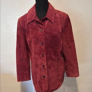 Style & Co. Red Leather Jacket with Long Sleeves and Button-Up Design